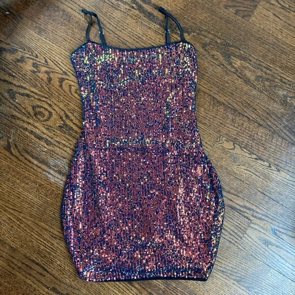 SEQUENCE MINI DRESS /Lined /SIZE M iridescent Shine effect - Picture 1 of 6